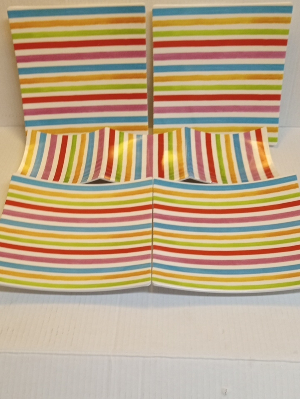 Pier 1 Vintage 4 Salad Plates Geometric Collection And 16" Long Serving Tray
